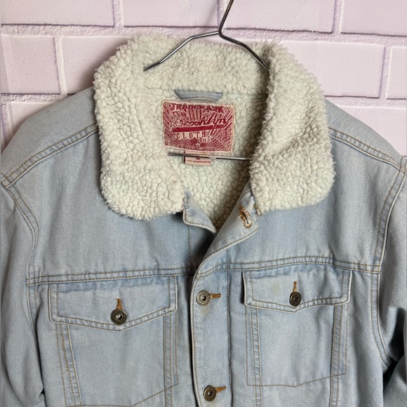 Brooklyn Cloth Sherpa-Lined Denim Jacket Light Wash Size L - Picture 4 of 13
